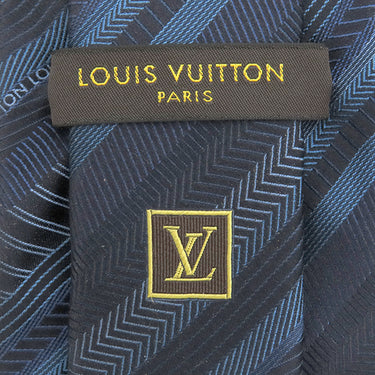 ルイヴィトン LOUIS VUITTON ストライプ モノグラム 9cm ブルー系 シルク ネクタイ ネイビー