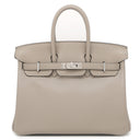 エルメス HERMES バーキン25 グリアスファルト ヴォースイフト ハンドバッグ シルバー金具 グレージュ