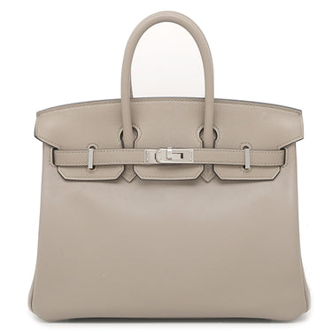 エルメス HERMES バーキン25 グリアスファルト ヴォースイフト ハンドバッグ シルバー金具 グレージュ