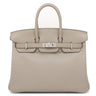 エルメス HERMES バーキン25 グリアスファルト ヴォースイフト ハンドバッグ シルバー金具 グレージュ
