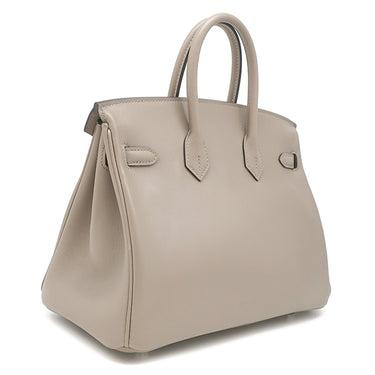 エルメス HERMES バーキン25 グリアスファルト ヴォースイフト ハンドバッグ シルバー金具 グレージュ