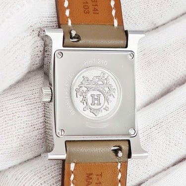 腕時計 エルメス HERMES Hウォッチ PM HH1.210 クオーツ レディース H型 ホワイト ギヨシェ アラビア スクエア