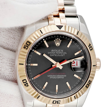 腕時計 ロレックス ROLEX デイトジャスト ターノグラフ 116261 自動巻き メンズ D番 K18エバーローズゴールド×SS コンビ 黒 バー
