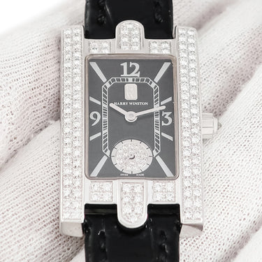 腕時計 ハリーウィンストン Harry Winston アヴェニュー 310LQW クオーツ レディース K18WG無垢 純正ダイヤ ブラック スモールセコンド