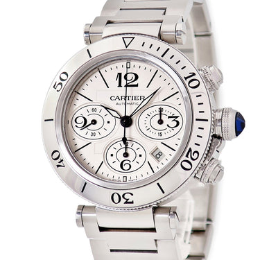 腕時計 カルティエ Cartier パシャ シータイマー クロノグラフ W31089M7 自動巻き メンズ シルバー デイト 逆回転防止ベゼル