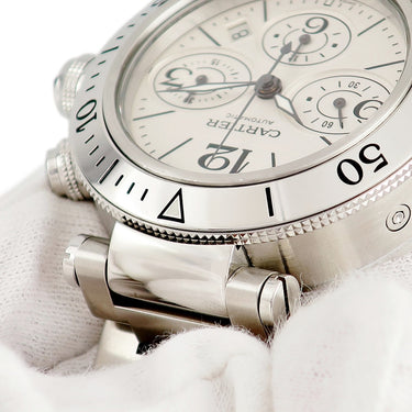 腕時計 カルティエ Cartier パシャ シータイマー クロノグラフ W31089M7 自動巻き メンズ シルバー デイト 逆回転防止ベゼル