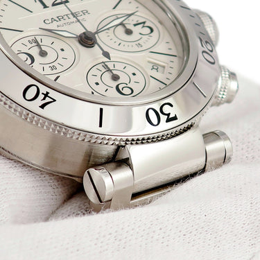 腕時計 カルティエ Cartier パシャ シータイマー クロノグラフ W31089M7 自動巻き メンズ シルバー デイト 逆回転防止ベゼル