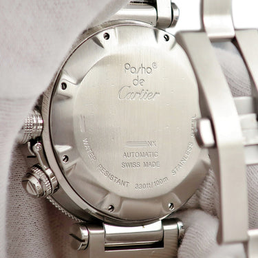 腕時計 カルティエ Cartier パシャ シータイマー クロノグラフ W31089M7 自動巻き メンズ シルバー デイト 逆回転防止ベゼル