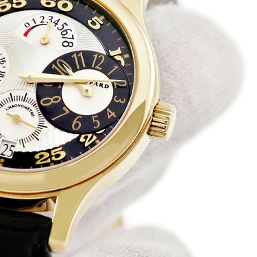 腕時計 ショパール CHOPARD L.C.U. クアトロ レギュレーター 16/1874 手巻き メンズ K18YG無垢 デイト ギヨシェ ブラック 限定
