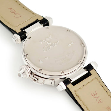 腕時計 カルティエ Cartier パシャ 32ｍｍ WJ123221 クオーツ レディース K18WG無垢 純正ダイヤ シェル 青針 アラビア