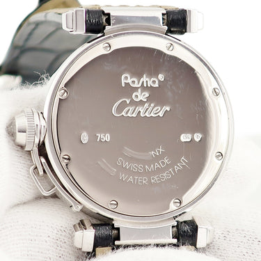 腕時計 カルティエ Cartier パシャ 32ｍｍ WJ123221 クオーツ レディース K18WG無垢 純正ダイヤ シェル 青針 アラビア