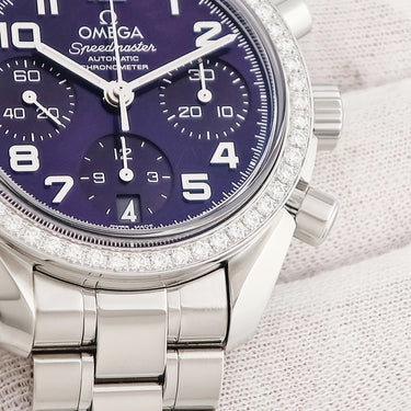 腕時計 オメガ OMEGA スピードマスター クロノグラフ 324.15.38.40.10.001 自動巻き メンズ OH済 純正ダイヤ バイオレット パープル