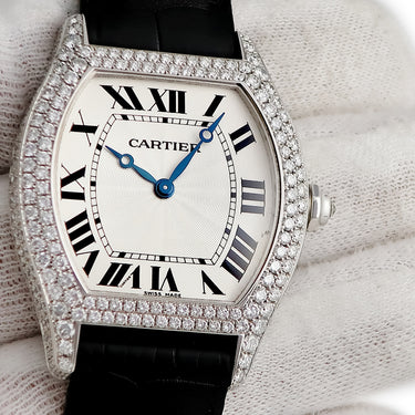 腕時計 カルティエ Cartier トーチュ LM WA504351 手巻き メンズ K18WG無垢 純正ダイヤ シルバー ギョウシェ 青針 ローマン
