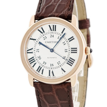 腕時計 カルティエ Cartier ロンドソロ ドゥ カルティエ W2RN0008 自動巻き メンズ K18PG×SS コンビ ローマン 青針 シルバー