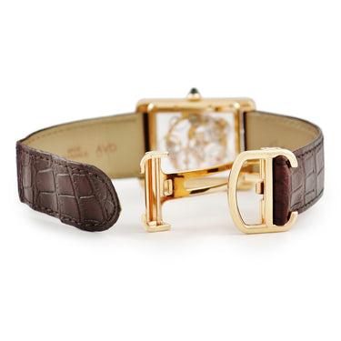 腕時計 カルティエ Cartier タンク ルイ カルティエ サファイア スケルトン WHTA0002 手巻き メンズ K18PG無垢 角型