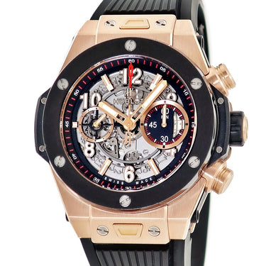 腕時計 ウブロ HUBLOT ビッグバン ウニコ キングゴールド セラミック 411.OM.1180.RX 自動巻き メンズ K18KG×Ti スケルトン