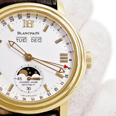 腕時計 ブランパン BLANCPAIN レマン トリプルカレンダー ムーンフェイズ 2763-1418A-53B 自動巻き メンズ K18YG無垢 白 ラウンド