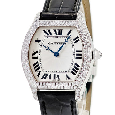 腕時計 カルティエ Cartier トーチュ LM WA503851 手巻き メンズ レディース K18WG無垢 純正ダイヤ トノウ ギヨシェ ローマン 青針
