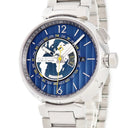 腕時計 ルイヴィトン LOUIS VUITTON タンブール ワールドタイマー Q1055A 自動巻き メンズ デイト GMT ブルー 地球
