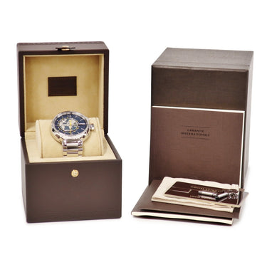 腕時計 ルイヴィトン LOUIS VUITTON タンブール ワールドタイマー Q1055A 自動巻き メンズ デイト GMT ブルー 地球