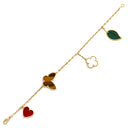 ヴァンクリーフアーペル Van Cleef & Arpels ラッキー アルハンブラ 4モチーフ VCARD79600 イエローゴールドXマルチカラー K18YG マラカイト マザーオブパール タイガーズアイ カーネリアン ブレスレット 赤 白 緑 茶 マルチストーン 18K 18金 750YG