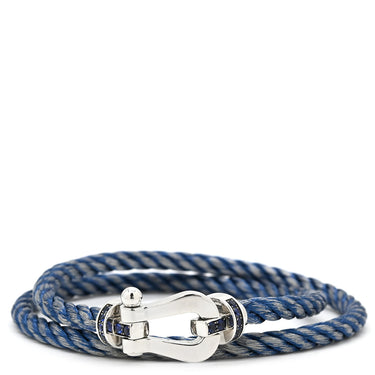 フレッド FRED フォース10 ラージモデル LM ブルージーン×ホワイトゴールド K18WG サファイア ステンレスケーブル ブレスレット ホワイトゴールド WG Au750 18K 18金 ブルージーン ブルーサファイア 二重 2連