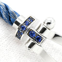 フレッド FRED フォース10 ラージモデル LM ブルージーン×ホワイトゴールド K18WG サファイア ステンレスケーブル ブレスレット ホワイトゴールド WG Au750 18K 18金 ブルージーン ブルーサファイア 二重 2連