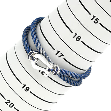 フレッド FRED フォース10 ラージモデル LM ブルージーン×ホワイトゴールド K18WG サファイア ステンレスケーブル ブレスレット ホワイトゴールド WG Au750 18K 18金 ブルージーン ブルーサファイア 二重 2連