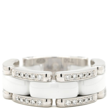 シャネル CHANEL ウルトラ コレクション MM ダイヤリング ホワイト×ホワイトゴールド K18WG セラミック ダイヤモンド T50(JP10) リング 指輪 白 WG Au750 18K 18金 10号