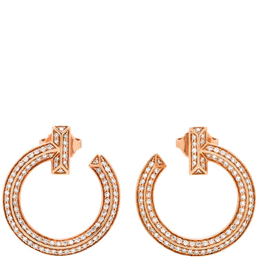 ティファニー Tiffany & Co Tワン フープ ダイヤ オープン ローズゴールド K18PG ダイヤモンド ピアス ピンクゴールド 750 18K 18金