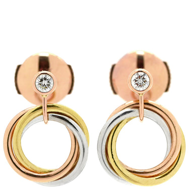 カルティエ Cartier トリニティ ダイヤ スリーカラー K18YG K18PG K18WG ダイヤモンド ピアス 1Pダイヤ 3連 18K 750 YG PG WG