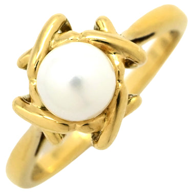 ティファニー Tiffany & Co XO リング イエローゴールド K18YG パール リング 指輪 T&Co. Au750 18K 18金 1P 1石 1粒 パール 真珠 8.5号