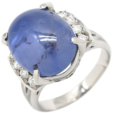 ノンブランド NON BRAND スターサファイア ダイヤ ブルー×プラチナシルバー Pt900 サファイア リング 指輪 13.50ct オーバルカボションカット Pt900 青 艶消し加工 マット仕上げ 天然石 10号