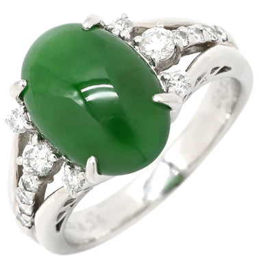 ノンブランド NON BRAND ヒスイ 4.3ct ダイヤモンド プラチナシルバー Pt900 ヒスイ ダイヤモンド リング 指輪 緑 グリーン 翡翠 ひすい ジェダイト プラチナ900 14号