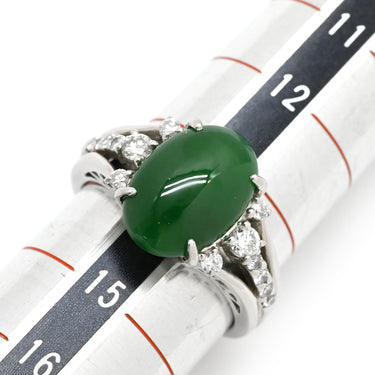 ノンブランド NON BRAND ヒスイ 4.3ct ダイヤモンド プラチナシルバー Pt900 ヒスイ ダイヤモンド リング 指輪 緑 グリーン 翡翠 ひすい ジェダイト プラチナ900 14号