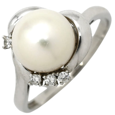ノンブランド NON BRAND アコヤパール 9.10mm ダイヤ パールホワイトXプラチナシルバー Pt950 パール ダイヤモンド リング 指輪 あこや真珠 1粒 白 ラウンドシェイプ 4Pダイヤ プラチナ 16.5号