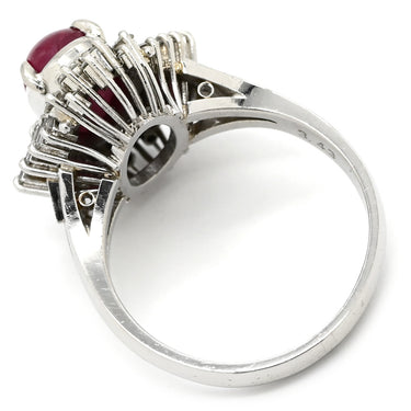 ノンブランド NON BRAND スタールビー 3.43ct ダイヤ ピンクレッド×プラチナシルバー Pt900 ルビー ダイヤモンド リング 指輪 赤 ピンク 1P 1石 1粒 プラチナ Pt900 メレ パヴェ バケット オーバル カボション 12号