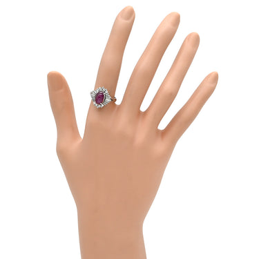 ノンブランド NON BRAND スタールビー 3.43ct ダイヤ ピンクレッド×プラチナシルバー Pt900 ルビー ダイヤモンド リング 指輪 赤 ピンク 1P 1石 1粒 プラチナ Pt900 メレ パヴェ バケット オーバル カボション 12号