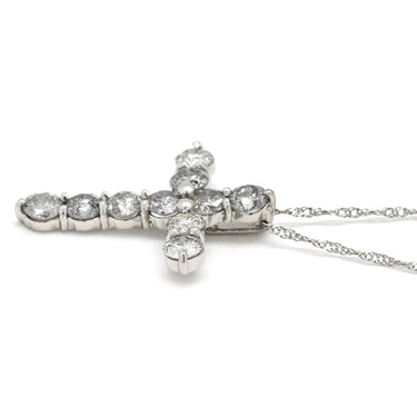 ノンブランド NON BRAND ダイヤモンド 1.0ct クロスペンダント プラチナシルバー Pt1000 ダイヤモンド Pt850(チェーン) ネックレス 十字架 CROSS 10石 10P 10粒 ブリリアントカット