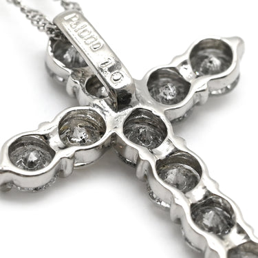 ノンブランド NON BRAND ダイヤモンド 1.0ct クロスペンダント プラチナシルバー Pt1000 ダイヤモンド Pt850(チェーン) ネックレス 十字架 CROSS 10石 10P 10粒 ブリリアントカット