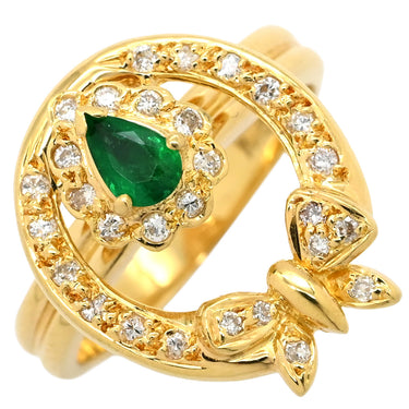 ノンブランド NON BRAND ゴールドリング イエローゴールド K18YG エメラルド ダイヤモンド リング 指輪 Au750 18金 ダイヤモンド エメラルド スピナーリング リボンモチーフ 蝶 11号