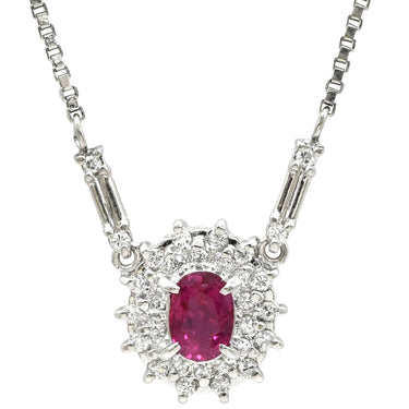 ノンブランド NON BRAND ルビー 0.52ct ダイヤモンド ペンダント プラチナシルバー Pt900 ルビー ダイヤモンド Pt850(チェーン) ネックレス 赤 1石 1粒 オーバルカット メレダイヤ プラチナ ベネチアンチェーン