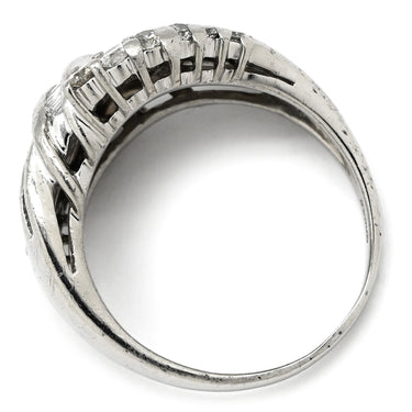 ノンブランド NON BRAND ダイヤ 0.90ct プラチナシルバー Pt900 ダイヤモンド リング 指輪 Pt900 プラチナ パヴェ メレダイヤ 3列 3連 ウェーブ バゲットカット 13号