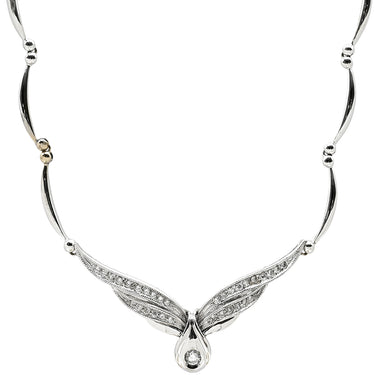 ノンブランド NON BRAND ダイヤ ペンダント ホワイトゴールド K18WG ダイヤモンド ネックレス K18WG Au750 18K 18金 メレダイア ウィング 翼デザイン プレートチェーン 雫 1P