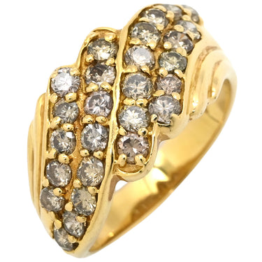 ノンブランド NON BRAND ダイヤモンド 1.14ct イエローゴールド K18YG ダイヤモンド リング 指輪 K18YG パヴェ メレダイヤ 4列 4連 幅広 ボリュームリング ウェーブ 11号