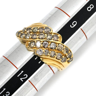 ノンブランド NON BRAND ダイヤモンド 1.14ct イエローゴールド K18YG ダイヤモンド リング 指輪 K18YG パヴェ メレダイヤ 4列 4連 幅広 ボリュームリング ウェーブ 11号