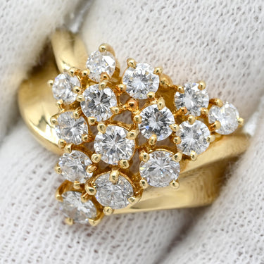 ノンブランド NON BRAND ダイヤリング イエローゴールド K18YG ダイヤモンド リング 指輪 K18 Au750 YG 1.53ct ダイヤモンド クラスターセッティング 11号