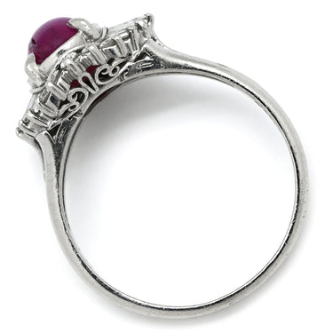 ノンブランド NON BRAND スタールビー 1.96ct ダイヤ レッドXプラチナシルバー Pt900 ルビー ダイヤモンド リング 指輪 赤 1粒 テーパー メレダイヤ オーバルカボションカット プラチナ 13.5号