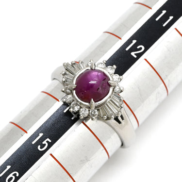 ノンブランド NON BRAND スタールビー 1.96ct ダイヤ レッドXプラチナシルバー Pt900 ルビー ダイヤモンド リング 指輪 赤 1粒 テーパー メレダイヤ オーバルカボションカット プラチナ 13.5号
