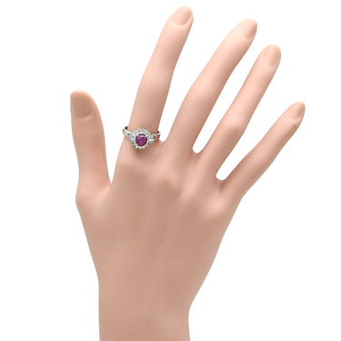 ノンブランド NON BRAND スタールビー 1.96ct ダイヤ レッドXプラチナシルバー Pt900 ルビー ダイヤモンド リング 指輪 赤 1粒 テーパー メレダイヤ オーバルカボションカット プラチナ 13.5号